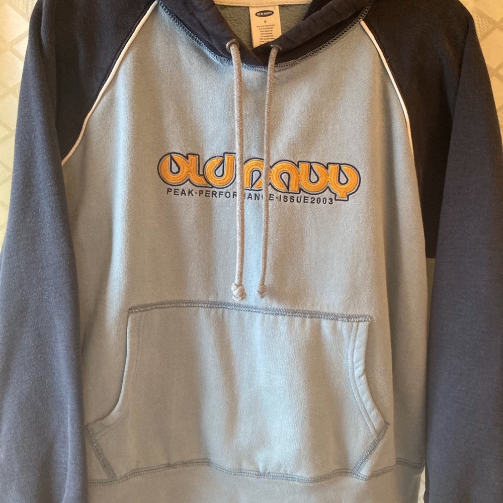 OLD NAVY hoodie, light blue with navy sleeves, small, Vintage